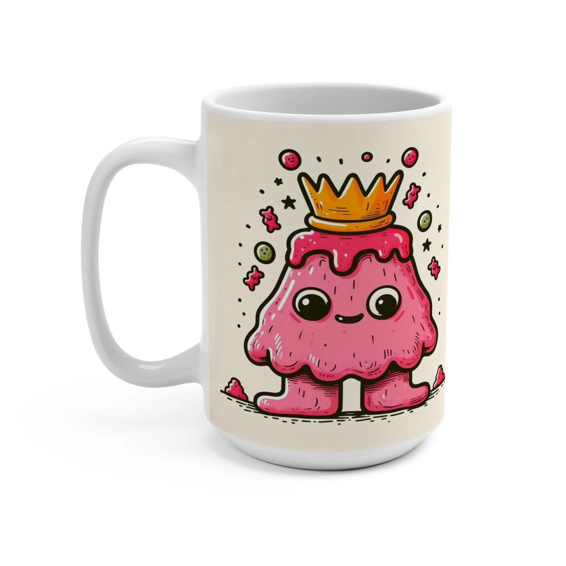 Cute King Jelly Mug, Fun Drinkware, Whimsical Gift, Cartoon Character Cup, Unique Kitchen Decor, Pink Mug for Kids & Adults Rainbow Chaos Art Studio